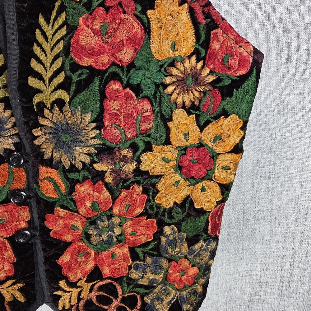 VTG Guatemala Hand Embroidered Floral Vest Ruth Y Nohemi Womens Med Cottage - Picture 3 of 9